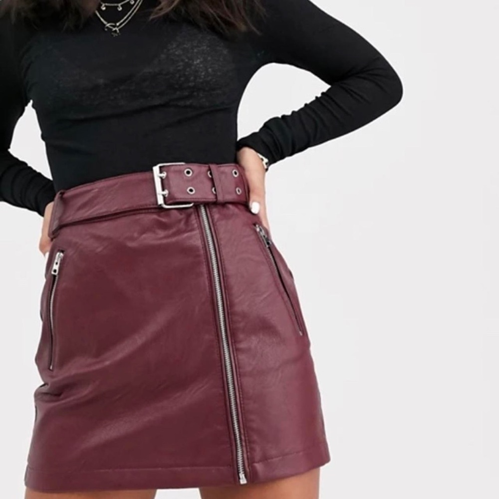 Topshop Maroon Leather Mini Skirt